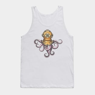 Engraving Tattoo of Octopus in Retro Diving Helmet Tank Top